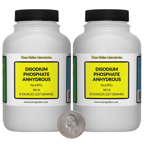 Disodium Phosphate Anhydrous - 1 Pound in 2 Bottles